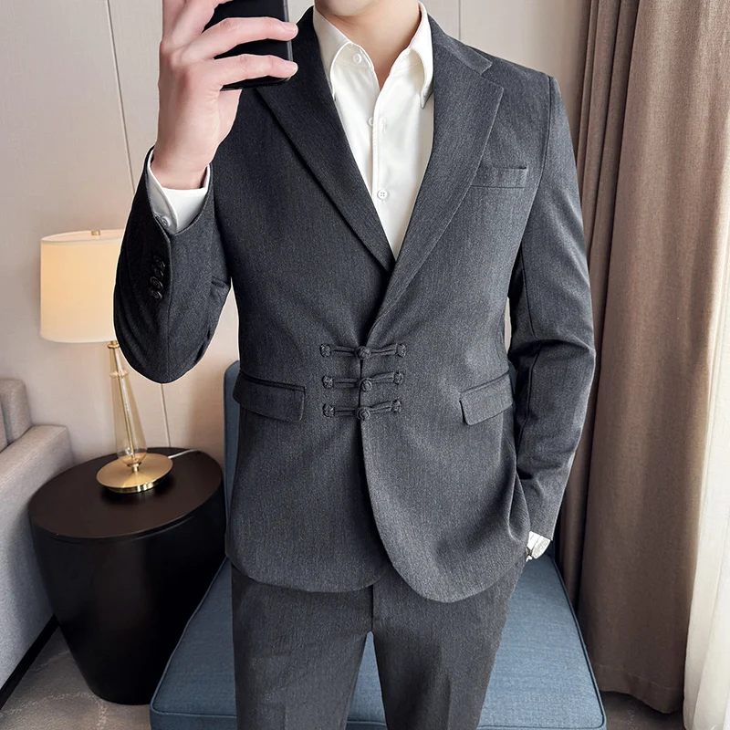 2025 Men Wedding Business Blazer Men Formal Suit Men Blazer+Pants Sets Male Dress Suits Men Elegant Solid Color Coat Pants