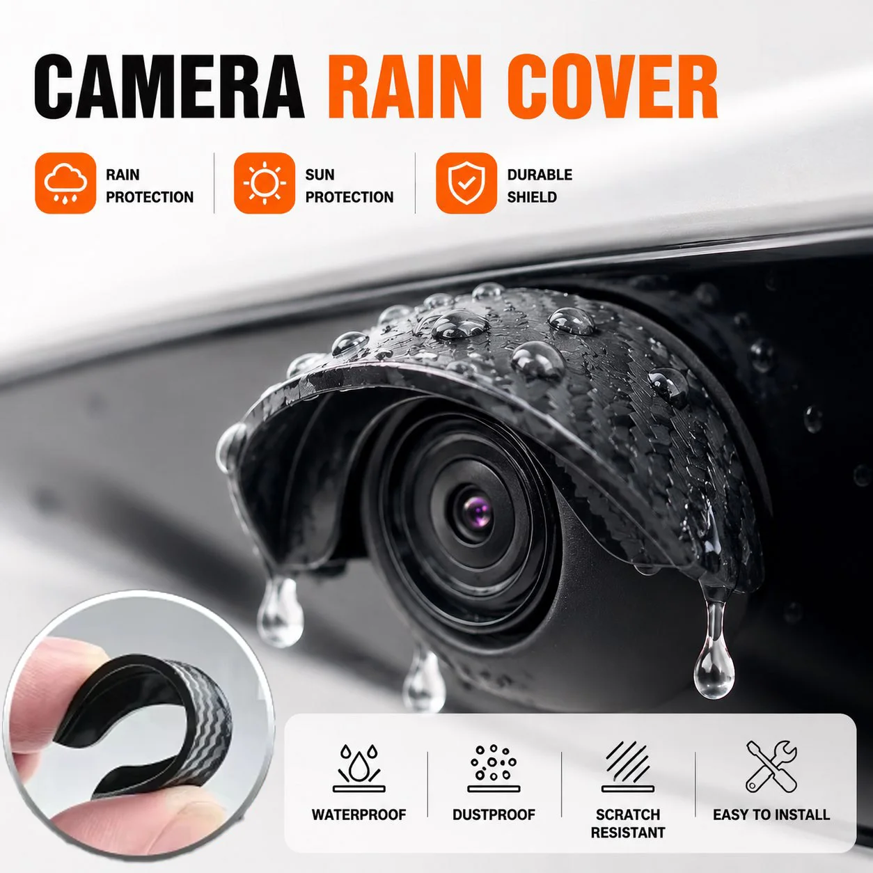 Universal Car Backup Camera Rain Shield Visor Anti-rain Sun Shade Waterproof Cover Carbon Fiber Auto Rear View Camera Rain Guard