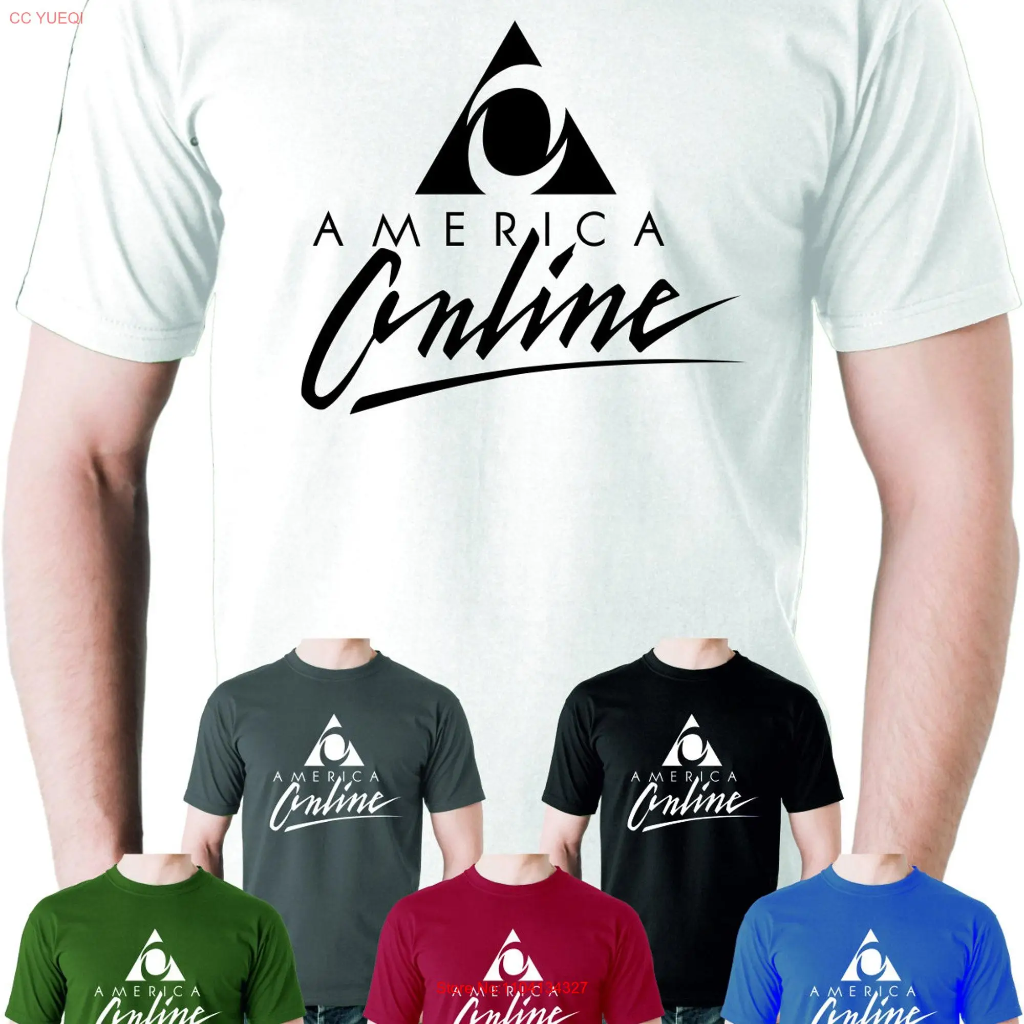 AOL America Online T Shirt Logo Vintage Retro Top Clothing Mens long or short sleeves