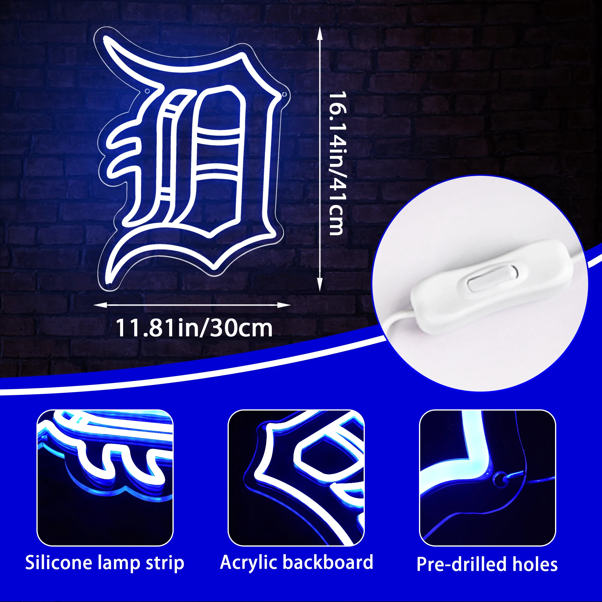 Baseball Neon Sign for Wall Decor Baseball Team Neon Sign for Sport Club Tiger Led Sign for Bedroom Garage Baseball Room Decor
