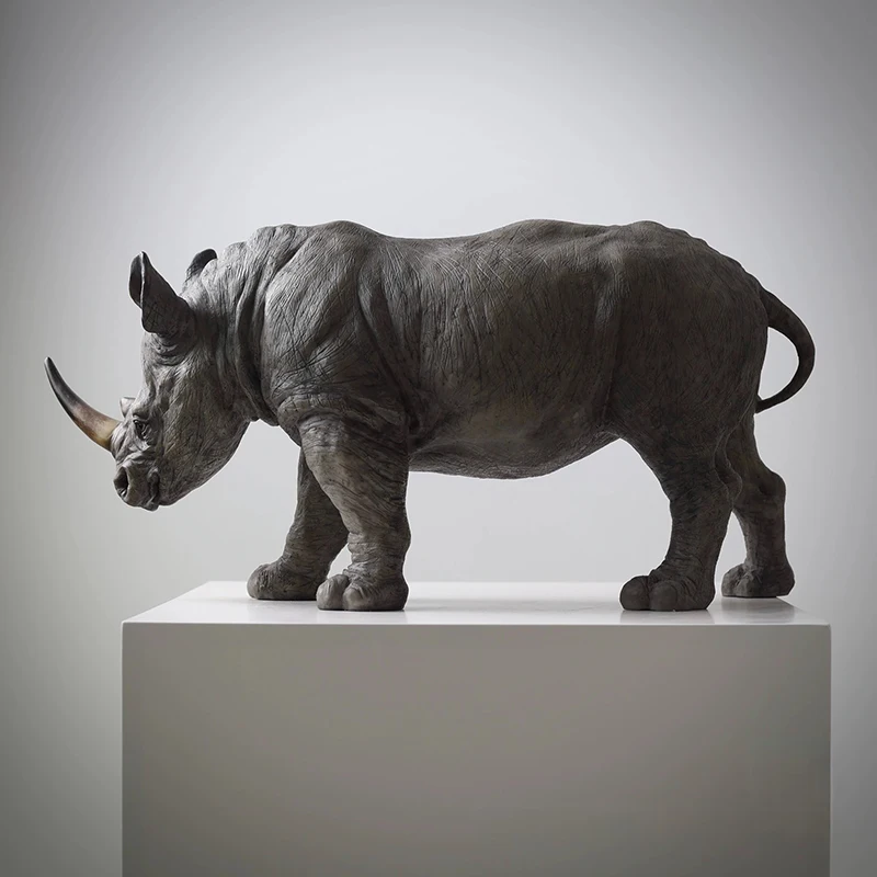 Home Decor Sculptures Decoration Accessories Simulated Animal Rhinoceros Sculpture Ornament Living Room Resin Animal Statues