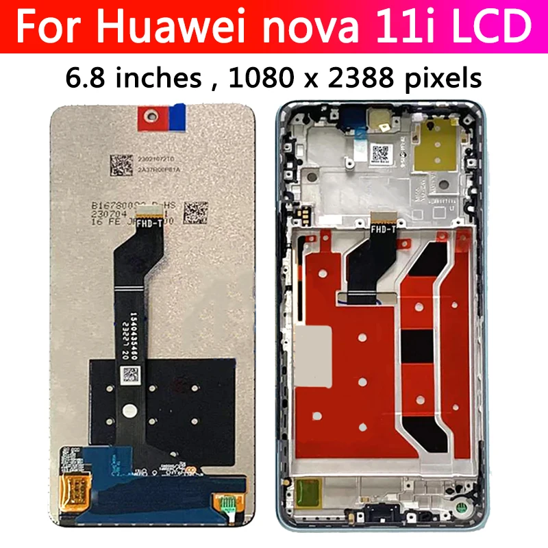 6.8\'\' AAA+ For Huawei nova 11i LCD MAO-LX9 Display Screen+Touch Panel Digitizer For Huawei Nova 11i MAO-LX9N LCD Frame