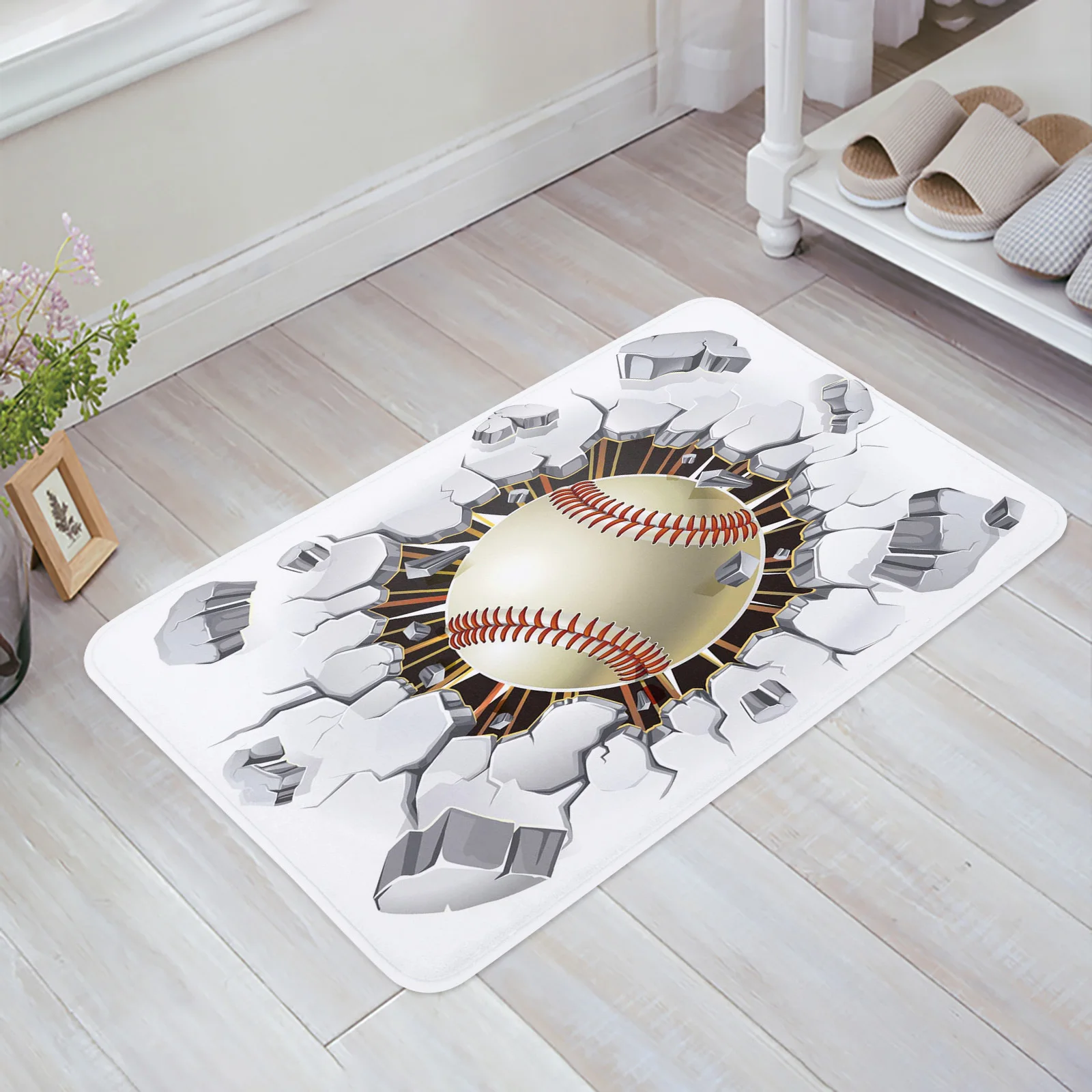 Baseball Round Rock Building Sports Kitchen Floor Mat Living Room Decor Carpet Home Hallway Entrance Doormat Anti Slip Rug