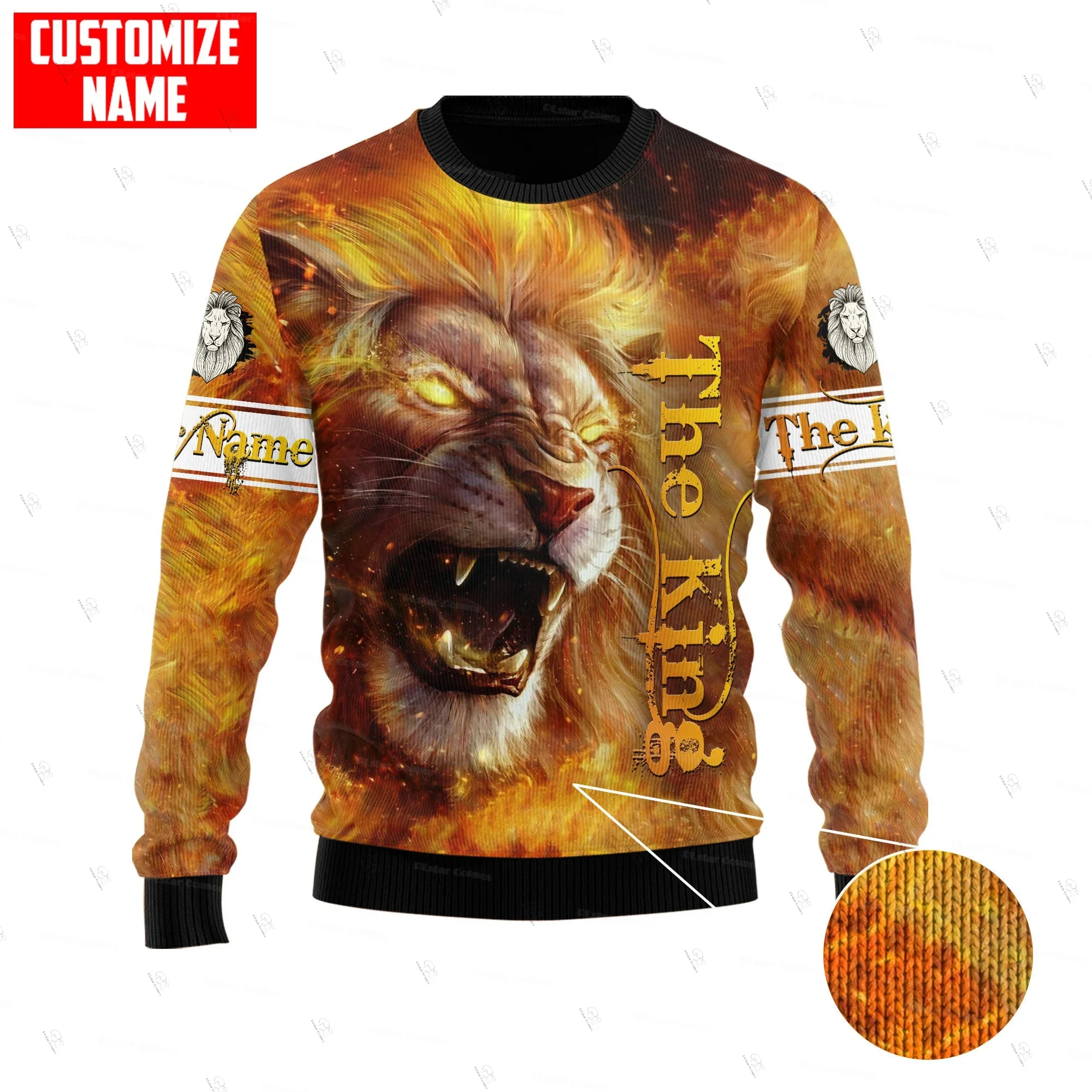 Custom Name Animal King Lion Jesus Cosplay Tattoo Christmas Ugly Sweater 3DPrint Harajuku Casual Pullover Winter Sweatshirts X3
