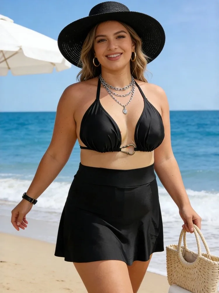 

Плюс размер бикини с высокой талией женский пуш-ап купальник большого размера 2026 Лето Mujer большой размер купальник с контролем живота комплекты бикини