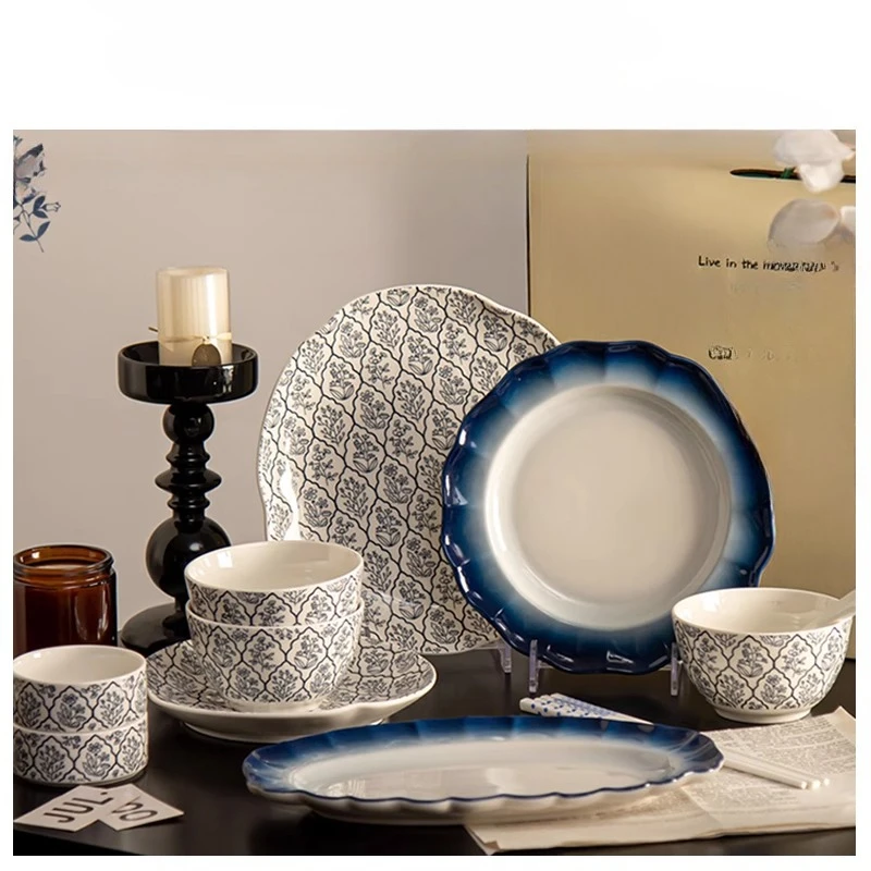 French retro tableware, dishes, and premium bowls set, home 2025 new ceramic housewarming
