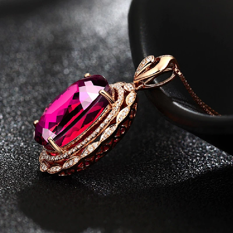 HuiSept Classic Silver 925 Necklace Jewelry Oval Shape Ruby Zircon Gemstones Pendant Rose Gold Ornament Wedding Party Wholesale