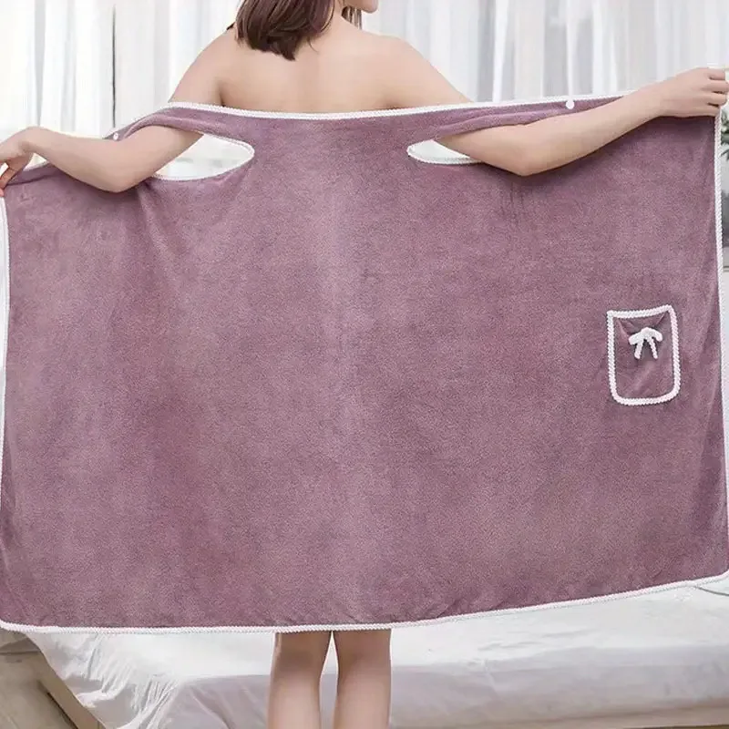 Pocket Coral Velvet Shower Skirt Sexy Bathrobe Sling Sexy Tube Top Can Wear Bath Towel Soft Absorbent Bathrobe Coral Fleece