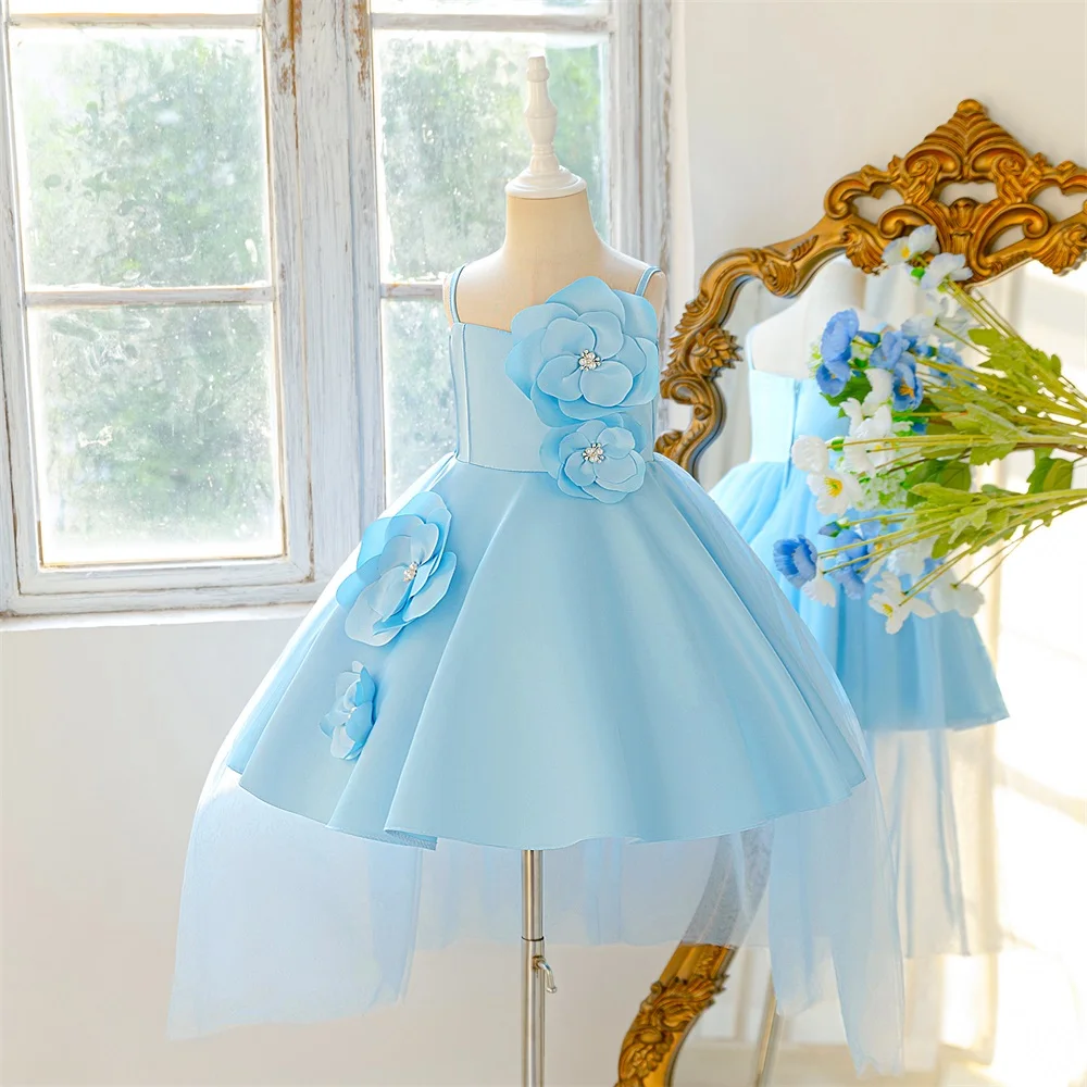 Mädchen Sling-Kleid mit 3D-Blumenmuster, Glänzendes Ballkleid für Bankette, Geburtstage, Bühnenauftritte, Klavierkonzerte und Abendveranstaltungen