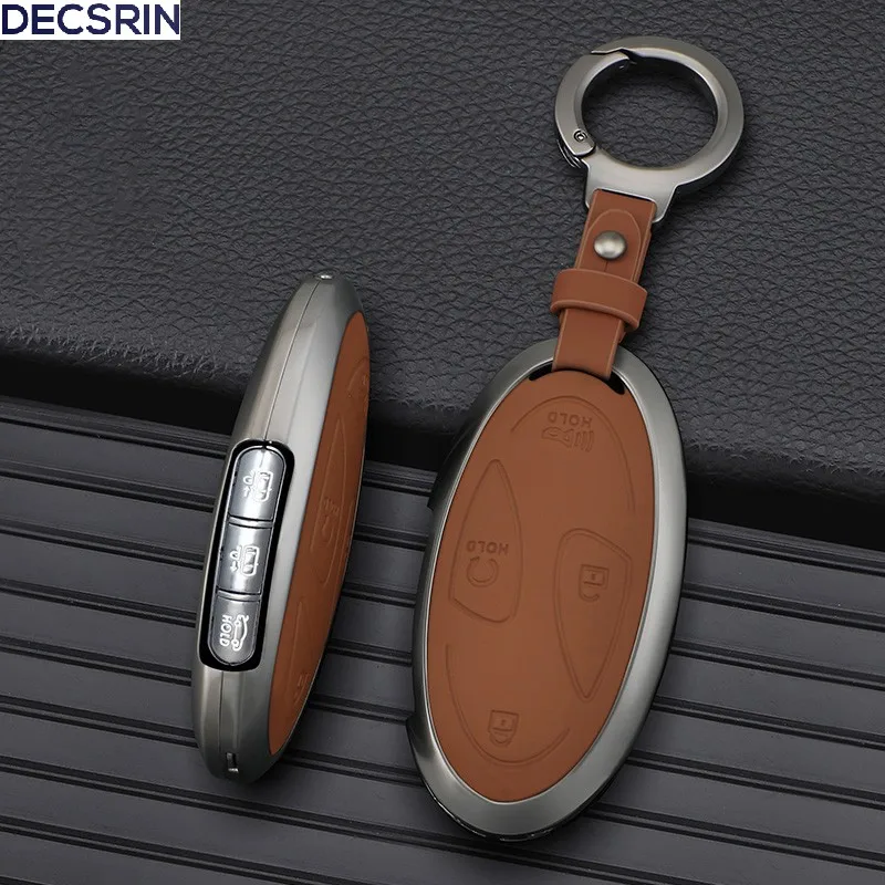 5/7 Button Zinc Alloy+Leather Car Key Case Cover Protective Shell For Hyundai Kona Ev Grandeur GN7 IONIQ 6 2023 2024 Accessories