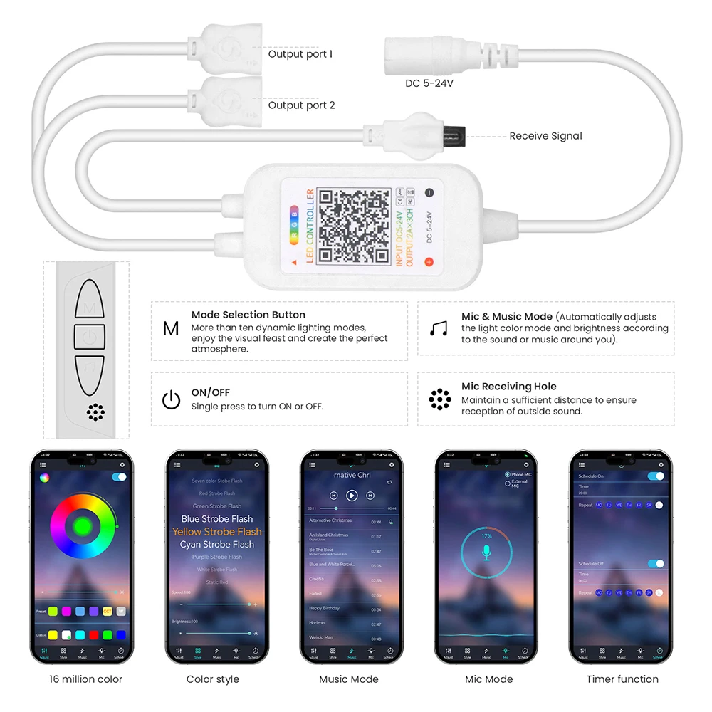 5V 12V 24V Bluetooth RGB LED Strip Light Controller With 24key Remote Control For 4 Pin Smart Pixel Dreamy Colors LED Strip