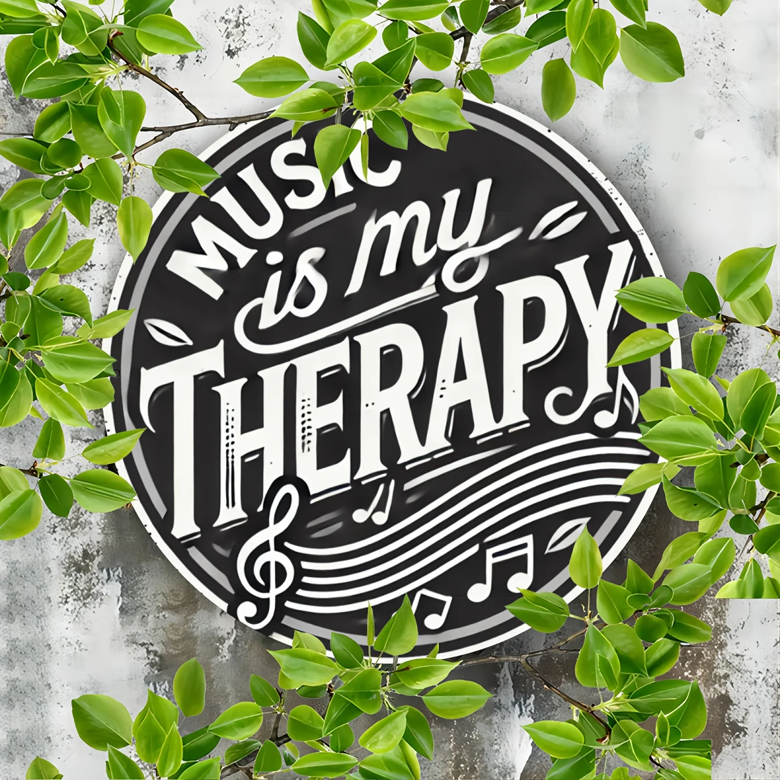 2D Flat - 1pc 2D Printed Metal Sign for Room Decoration, Featuring a Round That States 'Music Is My Therapy'. This Aesthetic Pie