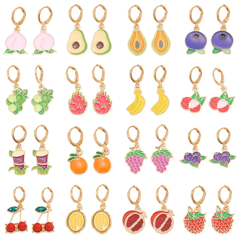 Cute Red Raspberry Cherry grape Fruit Earrings For Women Sweet Fruit Chic Earrings Summer Daily Jewelry Lovely Girl's Gift