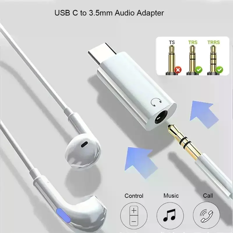 For 15-17 Pro Max Type C To 3.5mm With Mic For Mobile Phone Headphone Connector Type-c To 3.5mm Jack AUX Audio Adapter