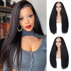 Synthetic Black Yaki Kinky Straight U Part Wig for Black Women Long Kinky Straight U Part Wig Clip In Hair Extensions for Women