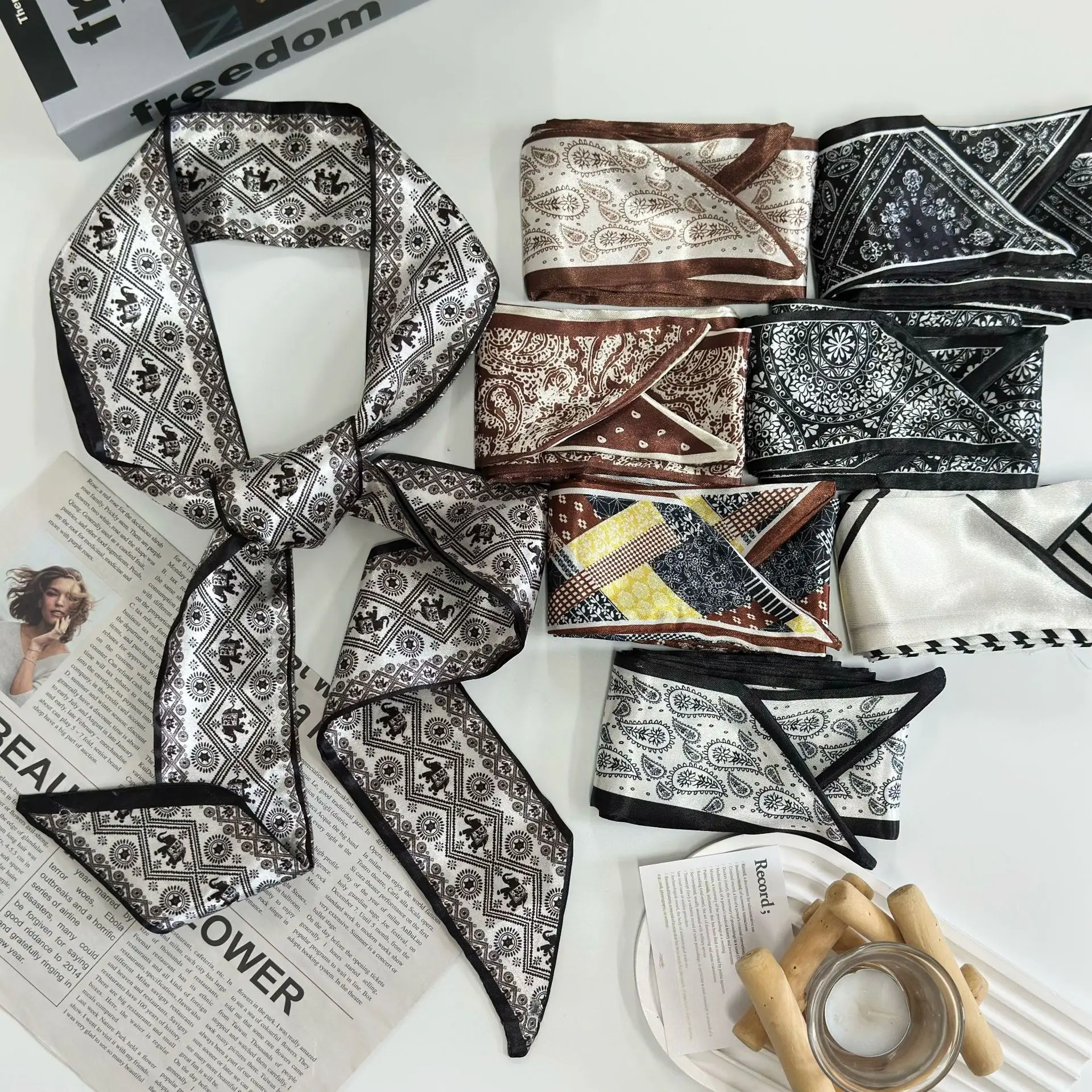 Satin Paisley Scarf Fashionable All Match Lightweight Breathable Soft Neck Scarf Belt Tie Waist Wrap Shirt Women Commute