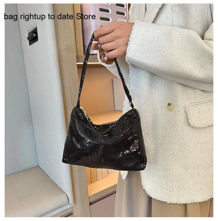 Pure Color Sequined Single Shoulder Handbag for Women Perfect for Casual Commutes and Evening Parties