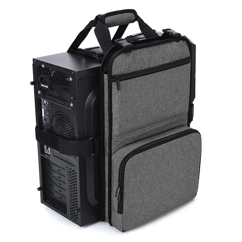 

A22R-Desktop Computer Case Belt Holder Desktop Carrying Case With Pockets For Keyboard Cable Headphone For Transporting