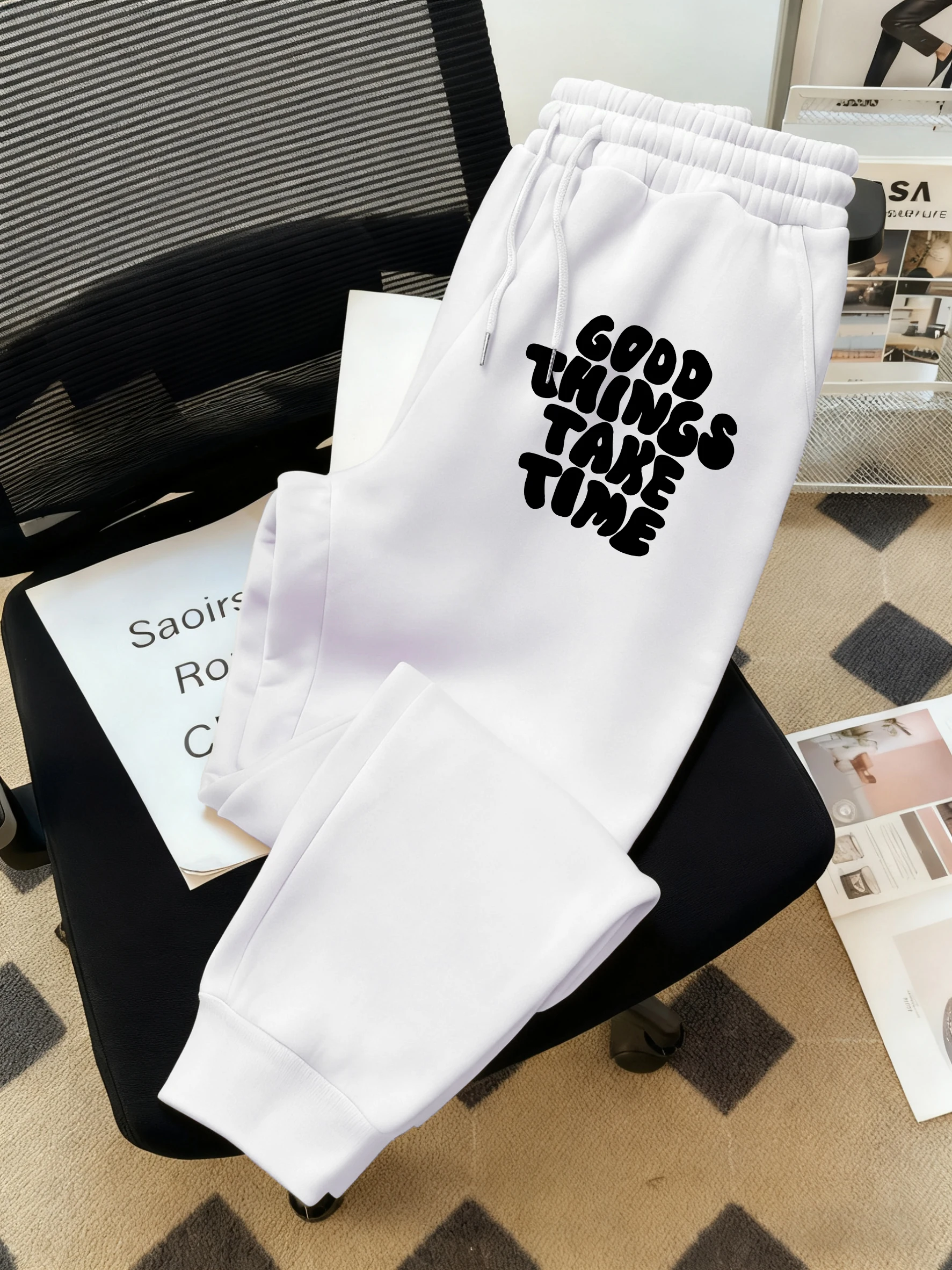 

Good Thing Take Time Print Men Basics Pants Hip Hop Multicolor Sweatpants Pocket Autumn Long Pant Unisex Warm Fleece Clothing