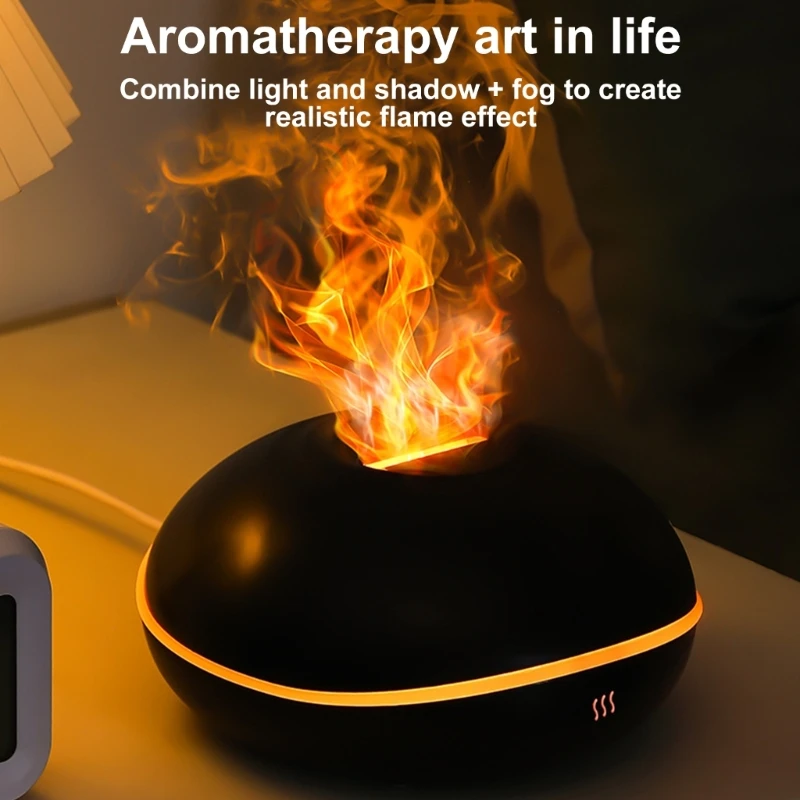 Flame Air Humidifier Mist Air Freshener Aromatherapy Diffuser Home Essential Oil Diffuser with Ambient Light