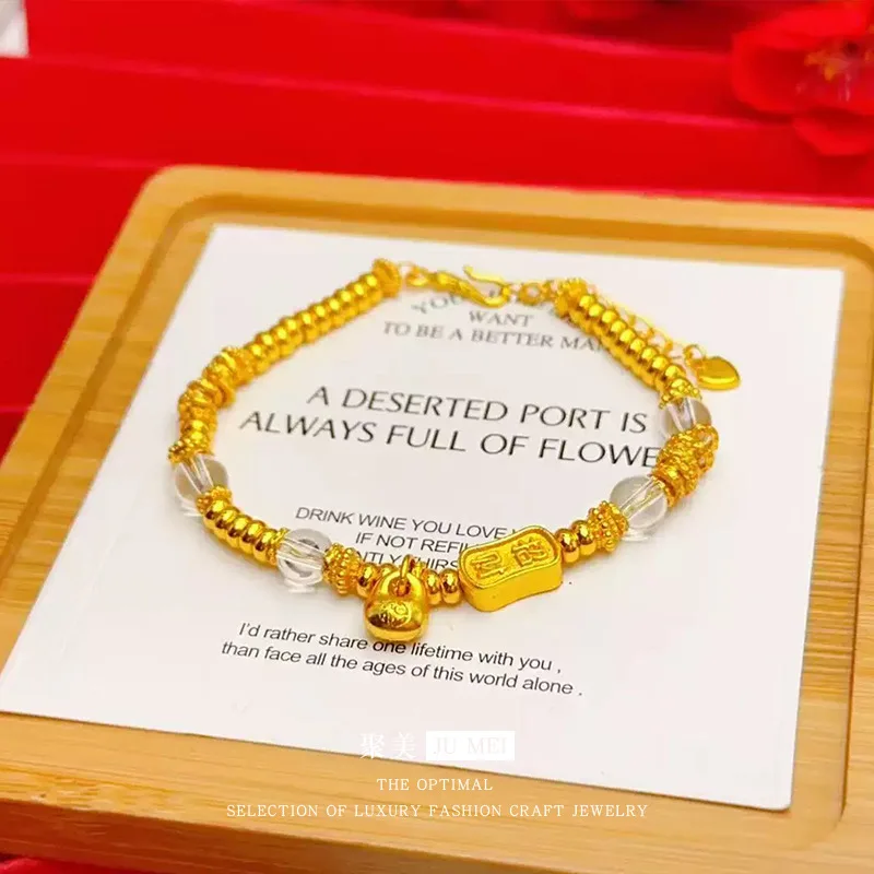 

Золотой браслет для женщин из настоящего золота 9999 пробы (24K) в стиле Gold Shop, с кристаллами, приносящий удачу, подарок для девушки, красивое ювелирное украшение