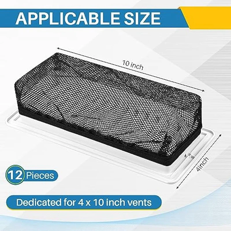 12Pcs Floor Register Trap Cover Vent Screen For Home Mesh Elastic Band Filter Floor Air-Vent Mesh Cover,4 X 10Inch