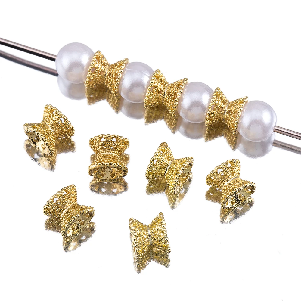 5/10Pcs/Lot 5*6mm 14K Gold Color Plated Hollow Flower Bead Caps for DIY Bracelets Necklace Jewelry Making Accessories Wholesale