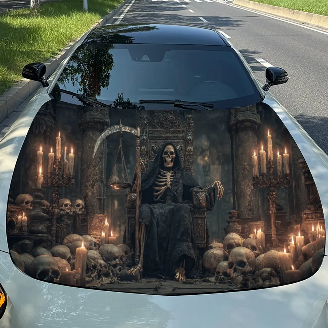 العرش القيثارة الله في ميرياد الشموع الجمجمة المجال سيارة الفينيل التفاف ، المواد البلاستيكية للماء غطاء السيارة ملصق ، خدش ذاتية اللصق