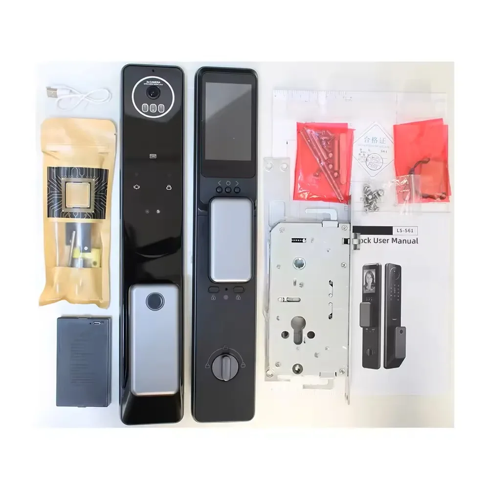 Keyless Smart Door Lock Fingerprint Tuya Wifi Bluetooth 3D Face Recognition Smart Door Lock With Camera