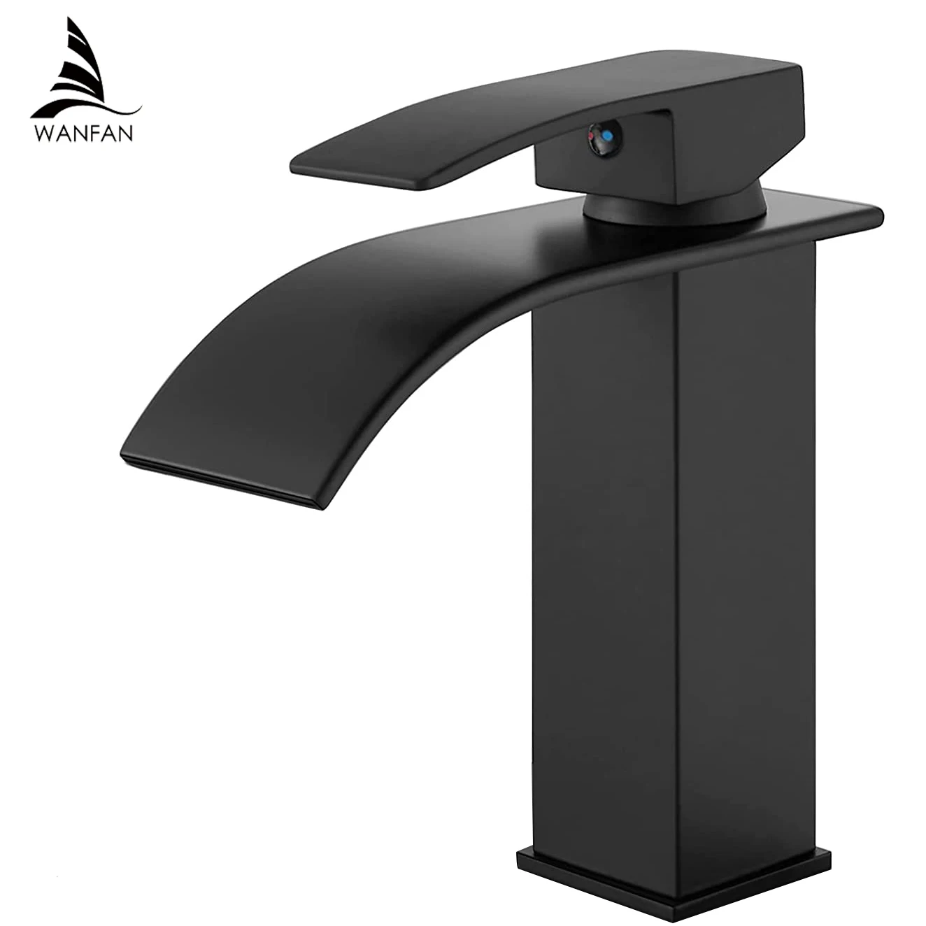 Matte Black Basin Faucet Deck Mounted Single Lever Bathroom Crane Waterfall Brass Bathroom Tap Hot Cold Water Mixer Taps 503