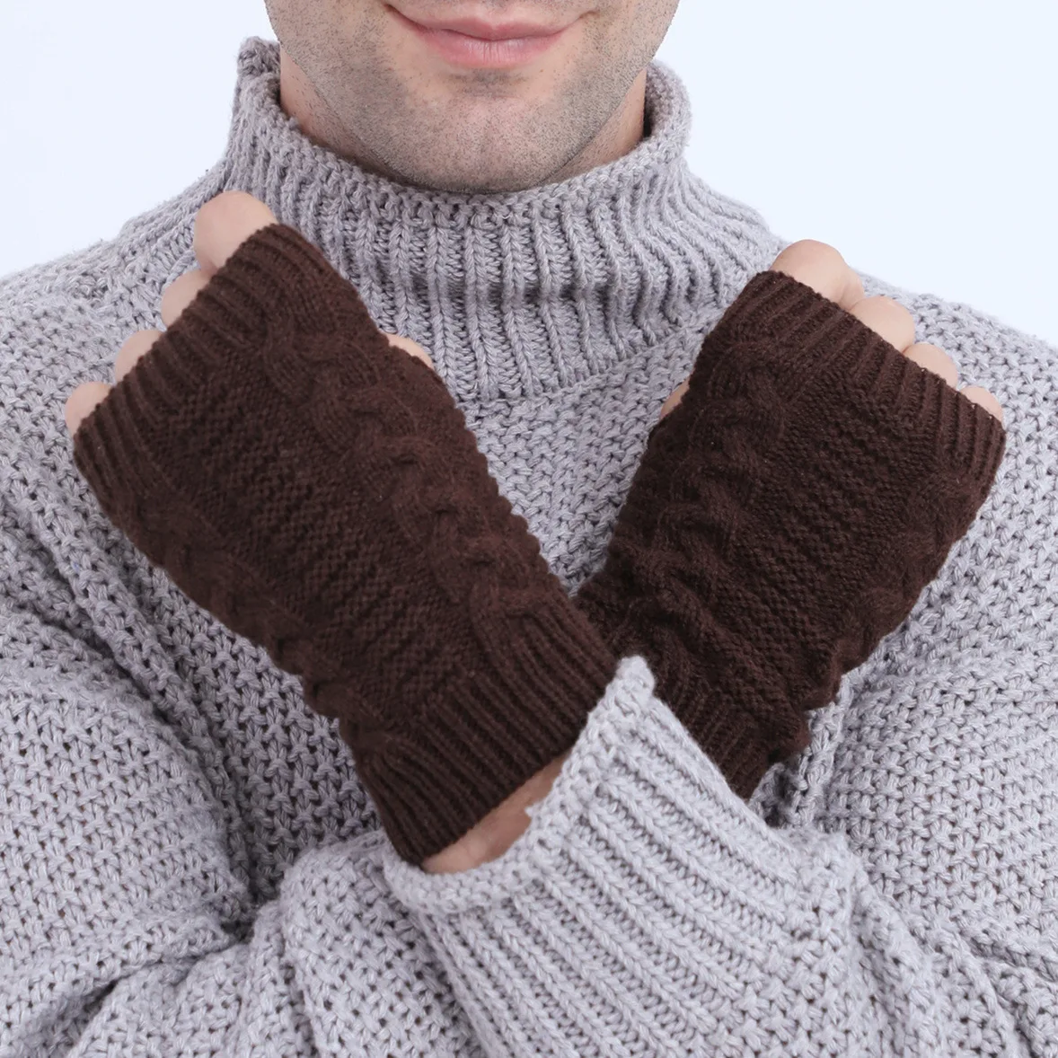 Women Stylish Hand Warmer Winter Gloves Arm Crochet Knitting Faux Wool Mitten Warm Fingerless Glove Twist Pattern Women Gloves