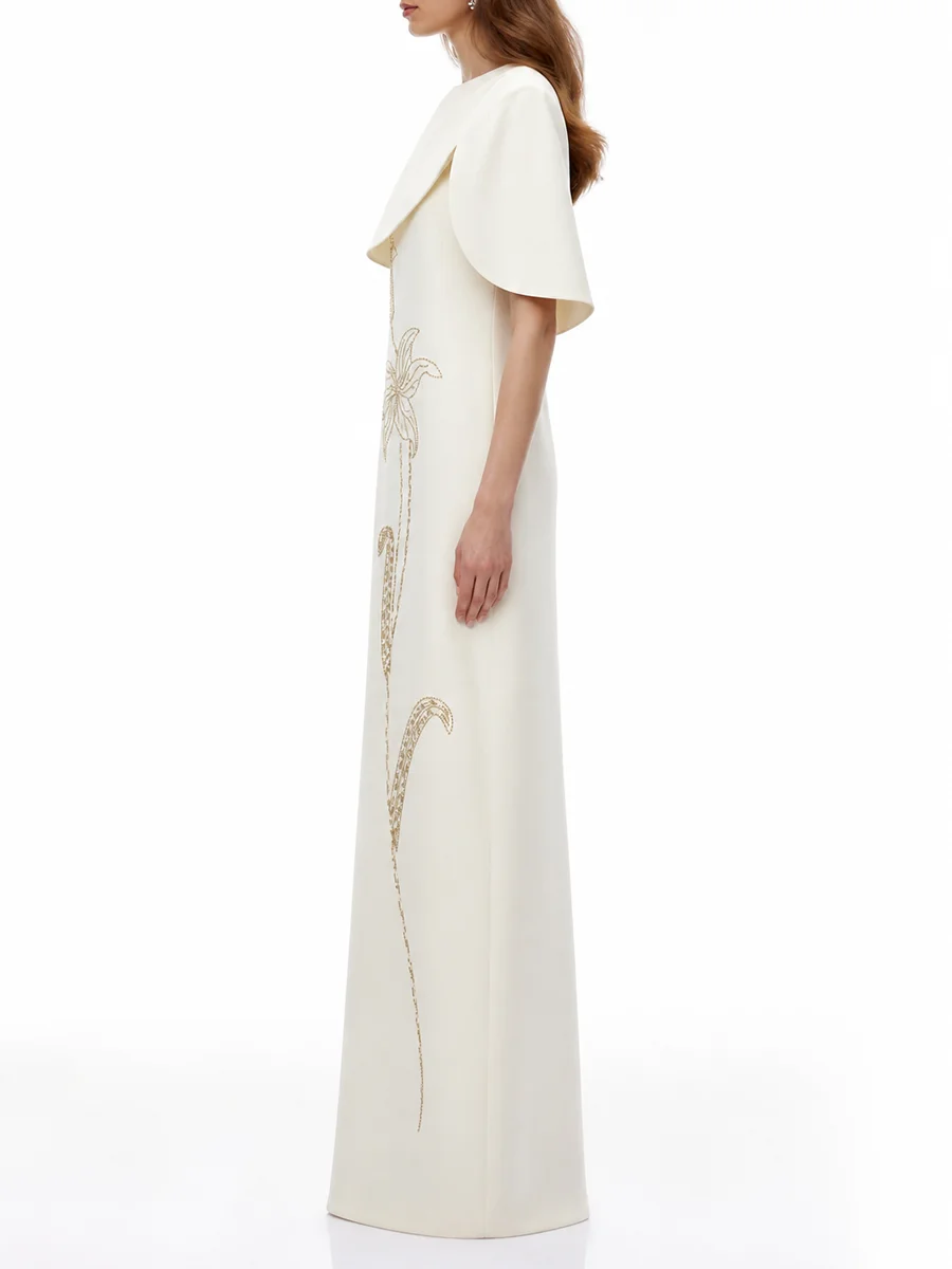 TWOTWINSTYLE Flower Spliced Pearl Slim Maxi Dress Two Piece Set for Women Round Neck Sleeveless Dress Solid Shawl Sets Female