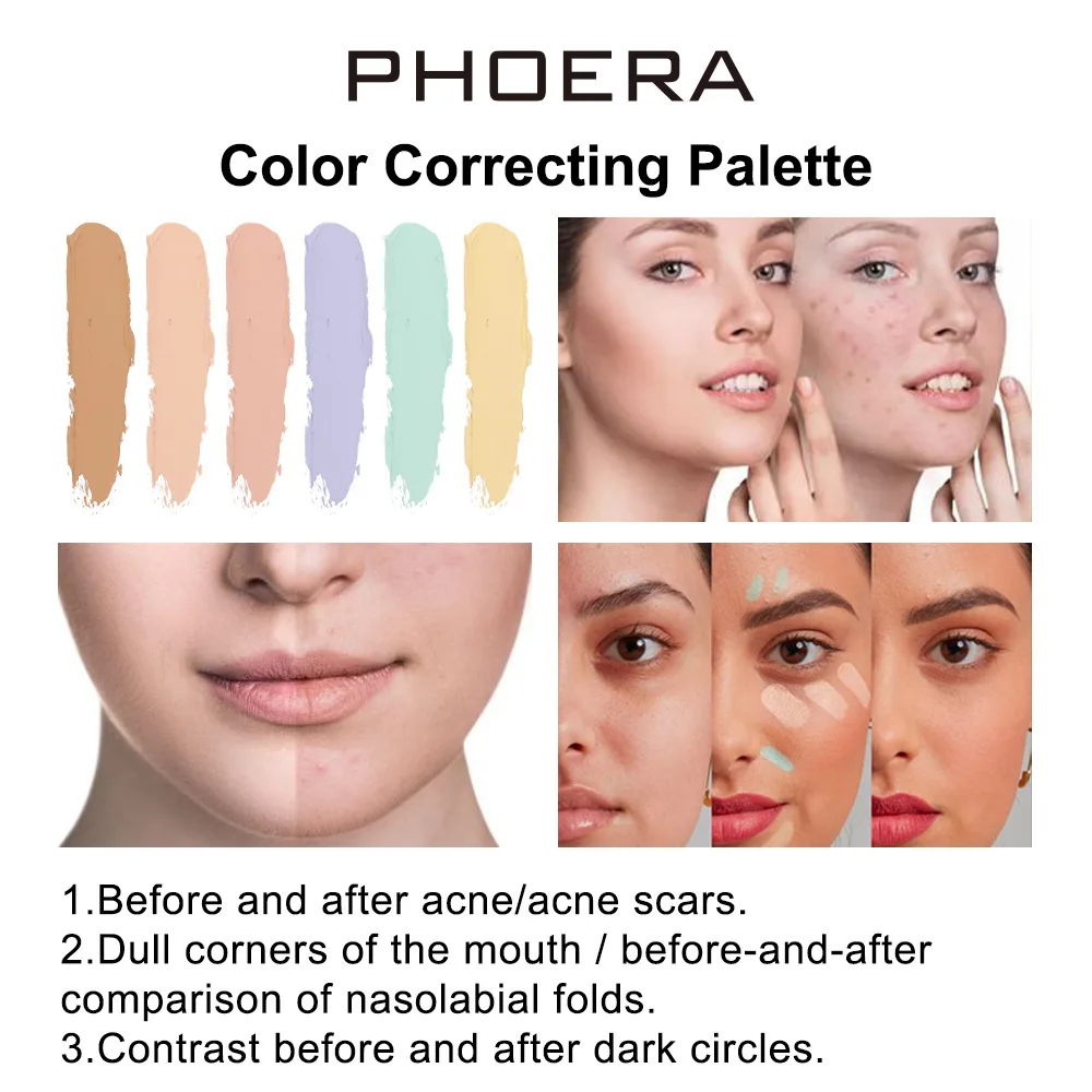 PHOERA 6-Color Classic Concealer Palette Cream Texture Moisturizing Full Coverage Acne Spot Invisible Pore Concealer Face Makeup