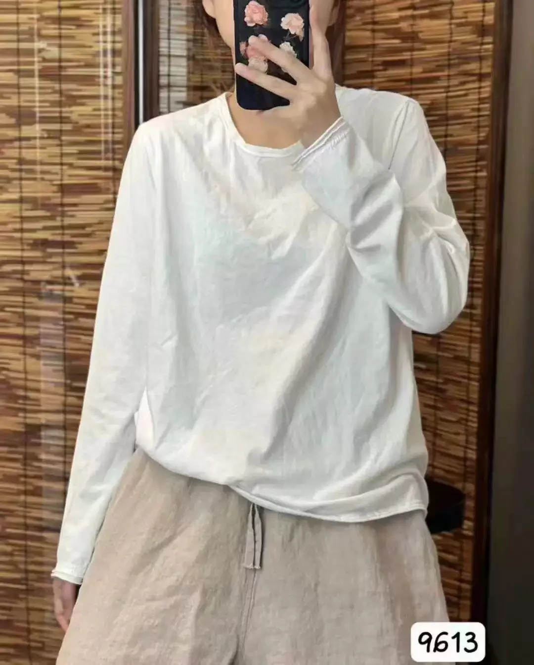 Soft Cotton Spliced Long Sleeve T-Shirt Women Relaxed Fit Retro Tee Casual Fall Outfits Lazy Style Top