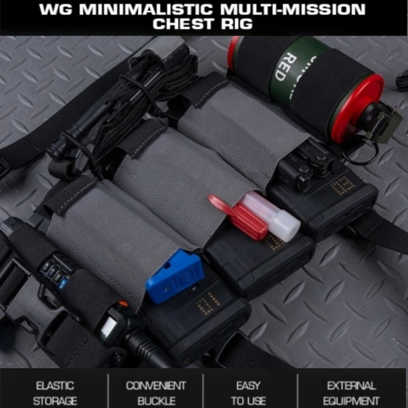 

WG Minimalistic Multi-Mission Chest Rig, with double-layer elastic pockets and x straps for quick on and off
