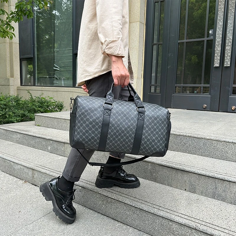 

Men's Handbag, Large Capacity Classic Plaid Print Fashion Travel Bag, Daily Commuting Backpack Gym Bag, Separate Shoe Compartmen