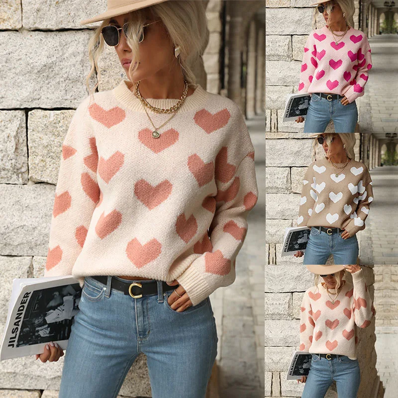 

Chic Holiday Girl Sweaters Jumpers Female Long Sleeve Fashion Casual Pullovers Sweet Wind Round Neck Love Pink Sweater Woman Y2K