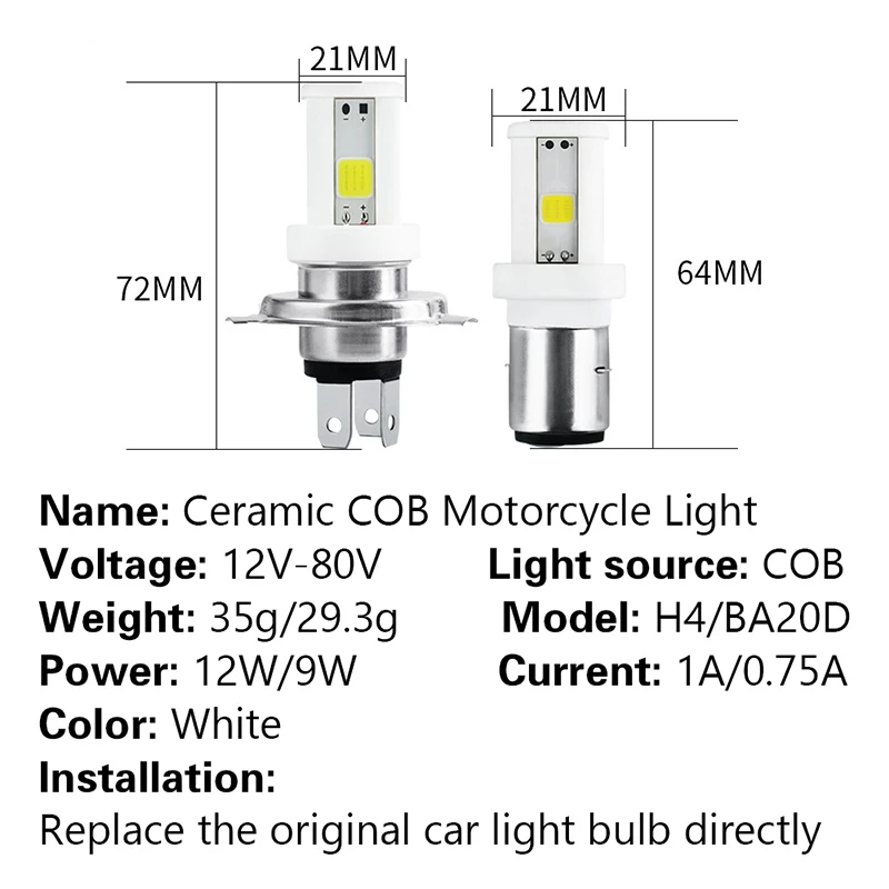 دراجة نارية المصابيح الأمامية H4 Led 3 الجانبين COB موتو أضواء عالية منخفضة شعاع دراجة نارية الملحقات السيراميك LED 12 فولت
