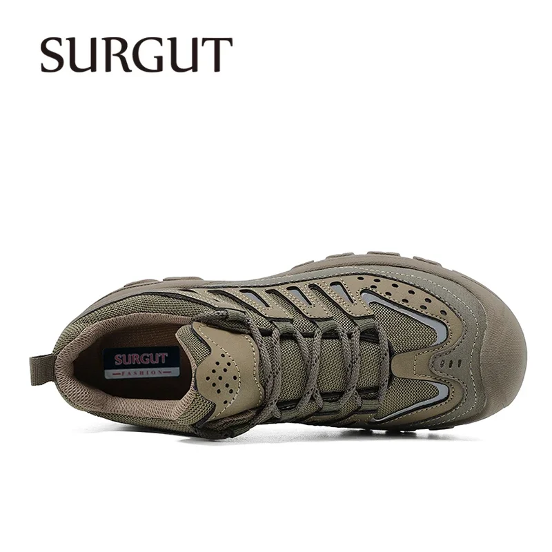 SURGUT Men Casual Sneakers Microfiber Upper Breathable Anti-Skid Soft Bounce Platform Outdoor Shoes For Men Size 39-46