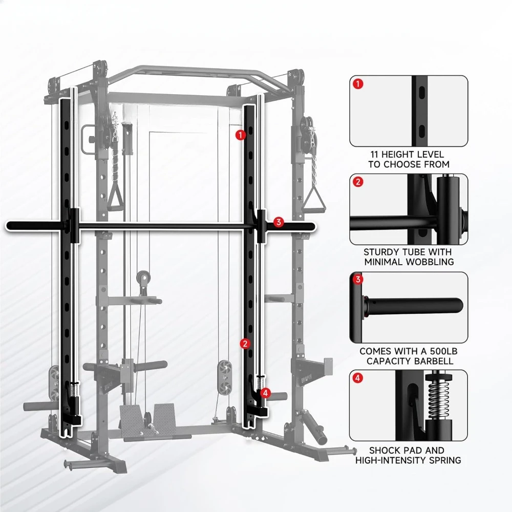 Smith Machine, Krafttraining-Squat-Rack mit LAT-Pull-Down-System und Kabel-Crossover-Maschine für das Heim-Fitnessstudio