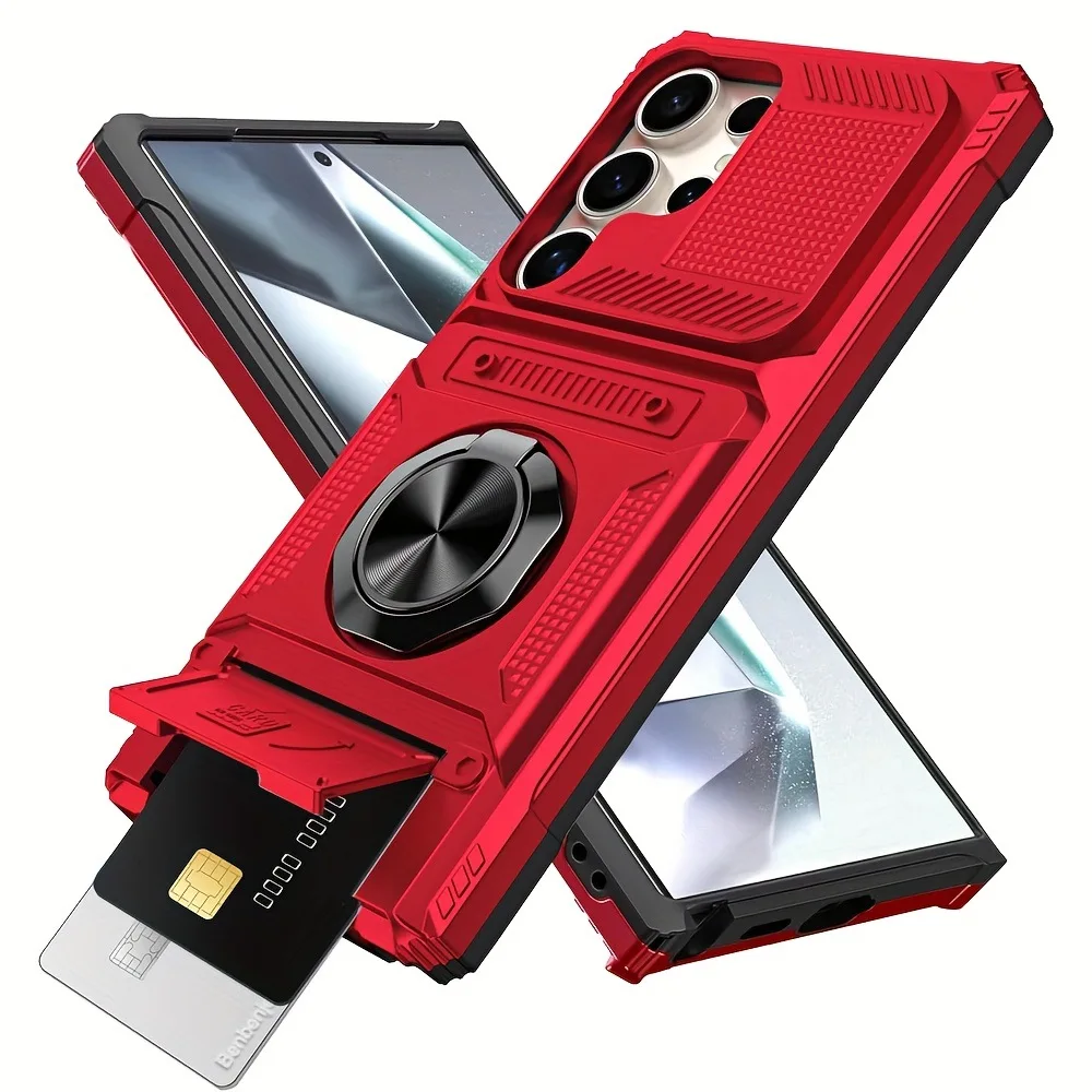 For Samsung Galaxy S26/S26 Plus/S26 Ultra Case Card Holder 2 Cards 360 Rotated Ring Kickstand Dual Layer Shockproof Wallet