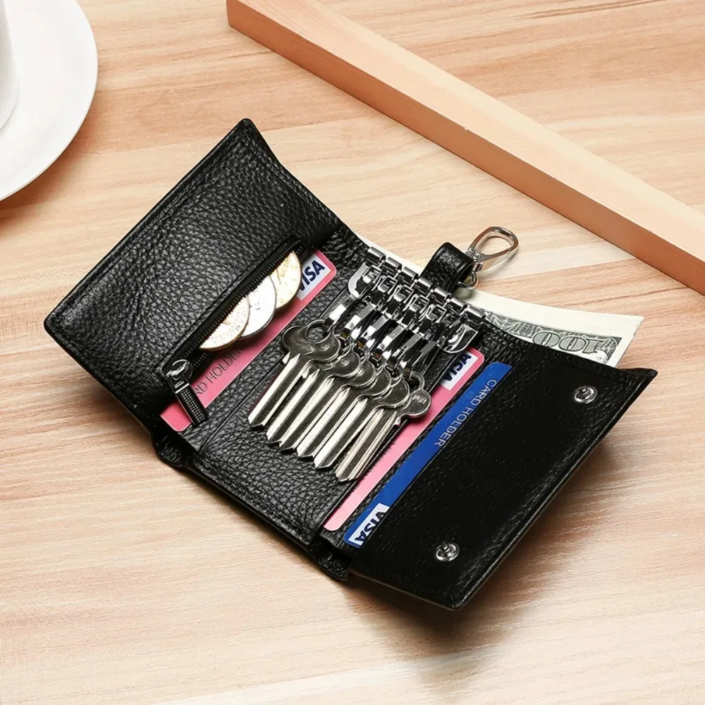 Nuevo llavero cartera de cuero genuino Unisex sólido llavero organizador bolsa coche ama de llaves cartera tarjetero llavero de cuero