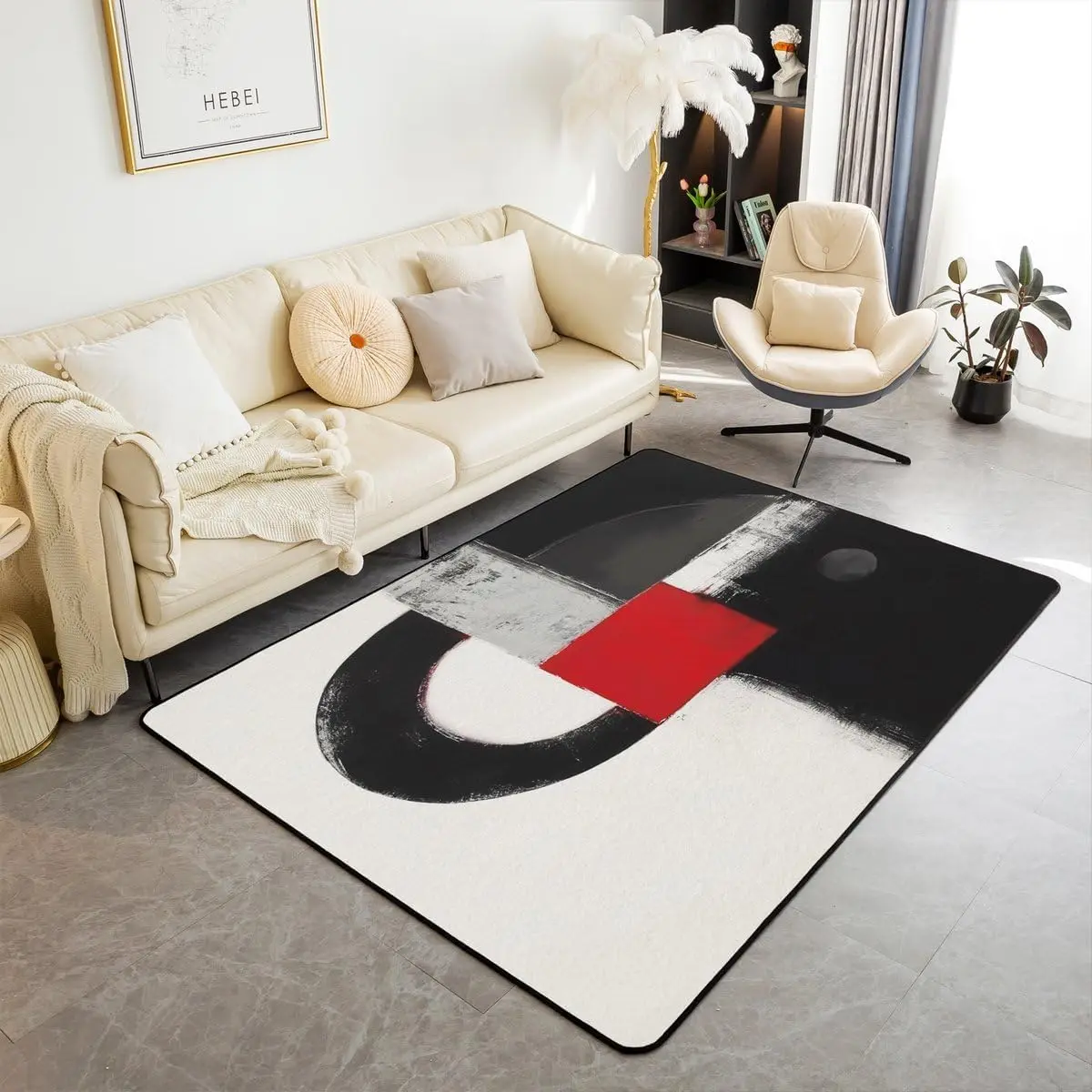 Abstract Art Area Rugs,Red Black Non Slip Carpet Abstract Graffiti Lines Indoor Floor Mat Entrance Rug,Geometric Grid Home