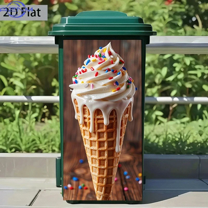 [] Trash Can Sticker Ice Cream Cone Sprinkles Theme Design Wall Sticker Decoration Wallpaper Self-Adhesive Kitchen Trash Can D