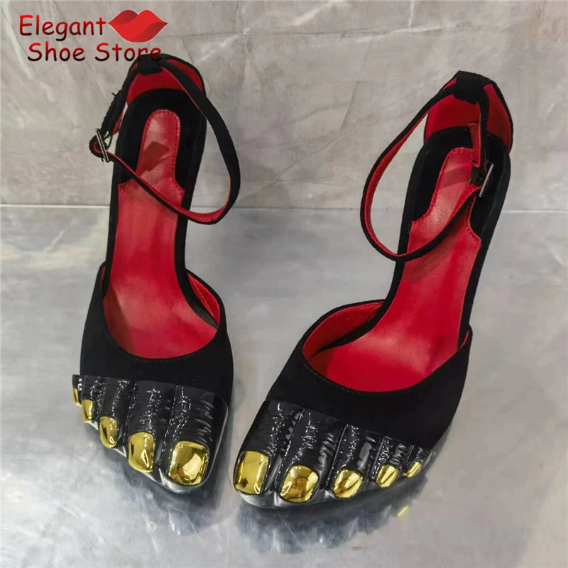 Gold Finger Women's Sandals Elegant Black Satin Bowknot Strap High Heels Summer Stiletto Pumps Luxury Party Banquet Dress Shoes
