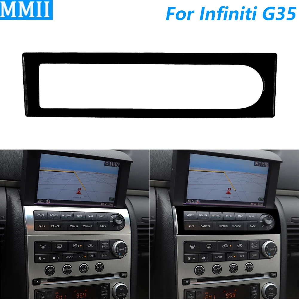 Für Infiniti G35 2005 2006 Klavierlack Schwarz Zentrales Multimedia-Bedienfeld Rahmenabdeckung Dekorative Auto-Zubehör Innenraum-Aufkleber