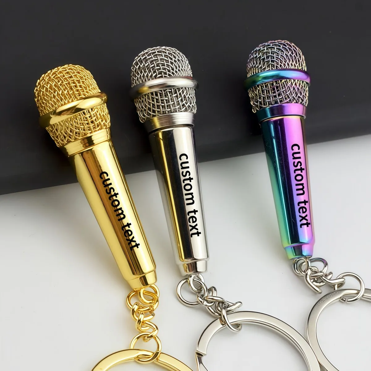 Laser Engraved Custom Microphone Keychain Mini Realistic Design Personalized Text Unique Performance Gift for Performers Actors