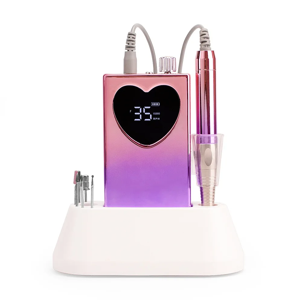 85W Brushless Electric Nail Drill Machine 35000RPM Drill Set for Manicure Pedicure Rechargeable Battery Small Screen with Base