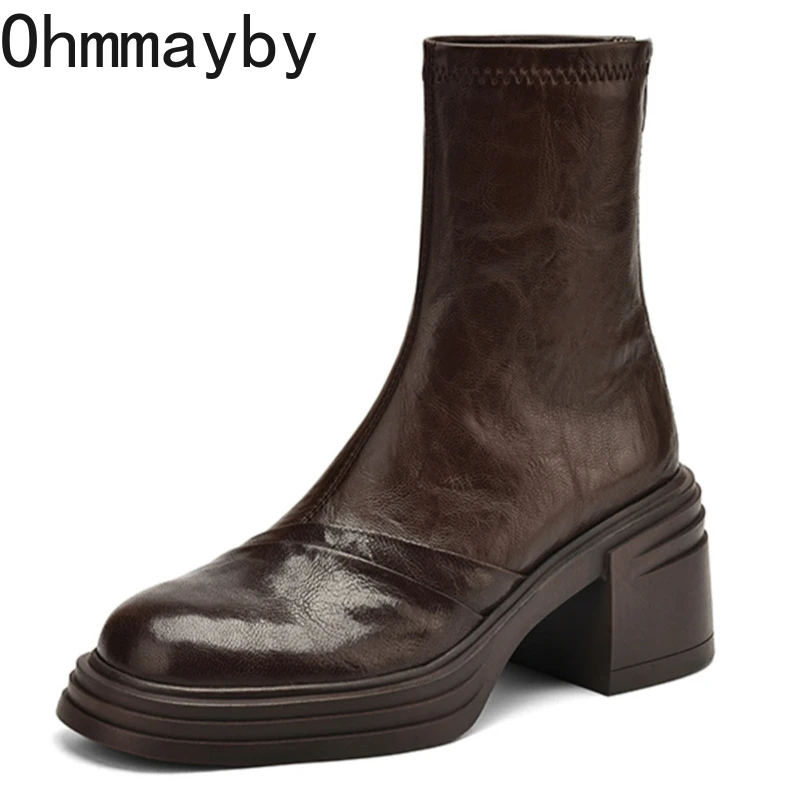 Designer Women Stretch Modern Ankle Boots Fashion Thick Heel Shoes Concise Short Botas De Mujer image 6