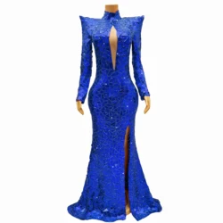 Luxury Sparkly Full Mirrors Heavy High split Evening Dresses Women Party Show Red carpet Outifit Stage Perform Costume Lanjin